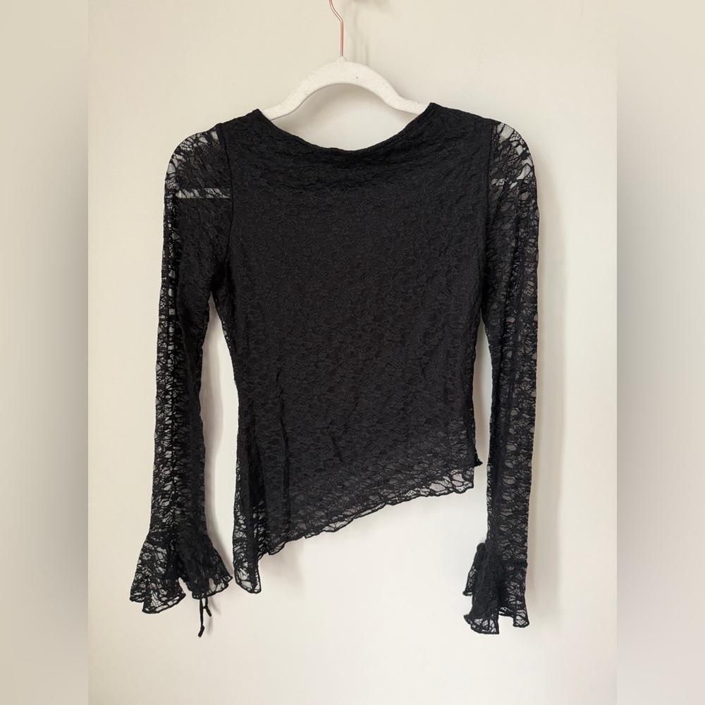 Black Lace asymmetrical long sleeve top